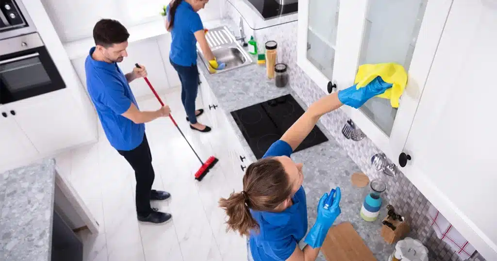 Post-construction cleaning in a newly completed home before handover