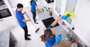 Post-construction cleaning in a newly completed home before handover