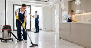Post-construction cleaning in a newly completed home before handover