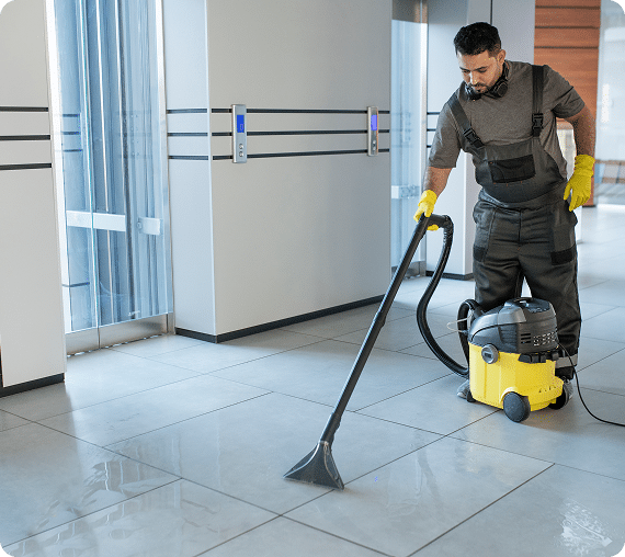 Cleaner removing fine construction dust from a newly built home interior